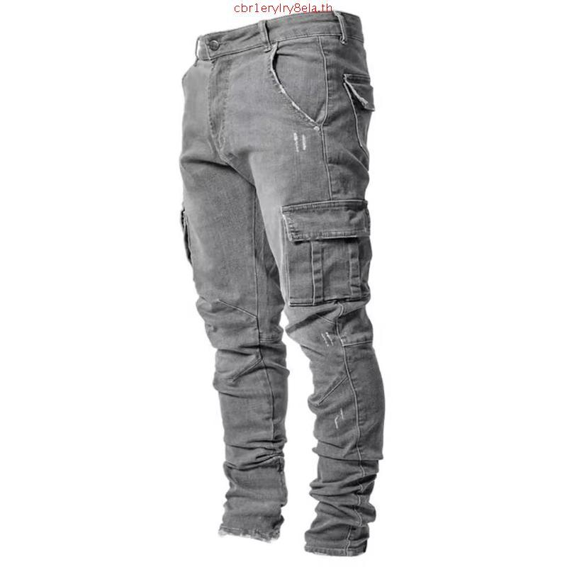 Skin m Fit Denim Cargo Jeans Pants for Men L0066 สีเทา C03 2T