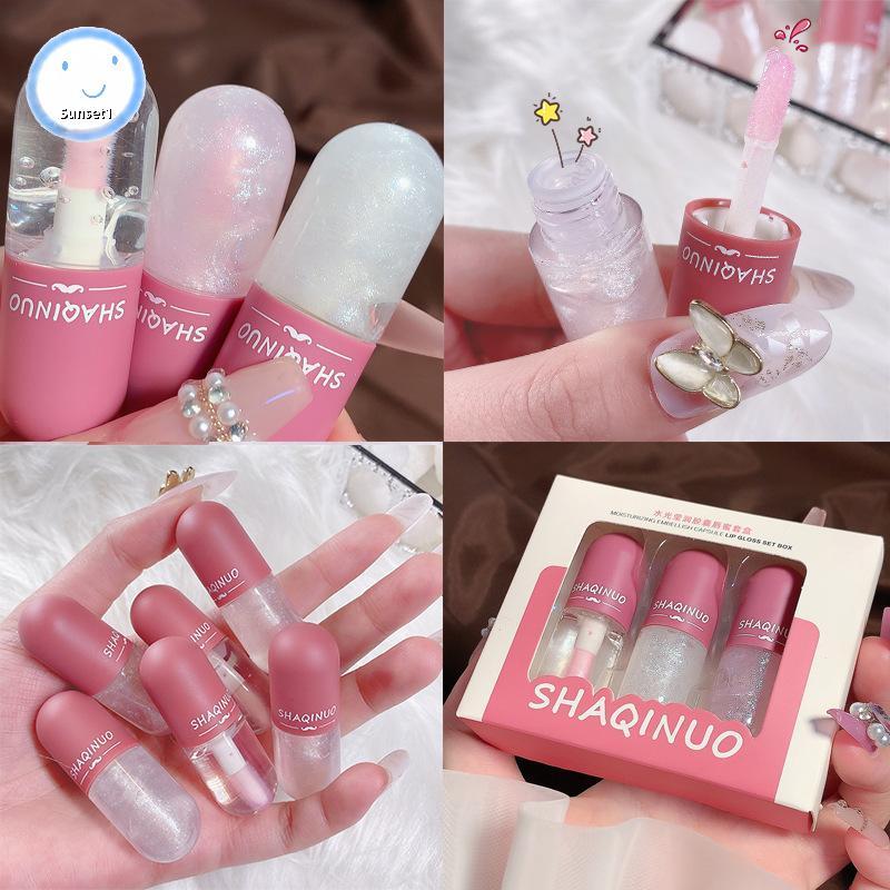 Sunset Mini Lip Glaze Lip Gloss ลิปสติกติดทนนานไม่ซีดจางหรือคราบ Cup Moisturizing Liquid แต่งหน้า Li