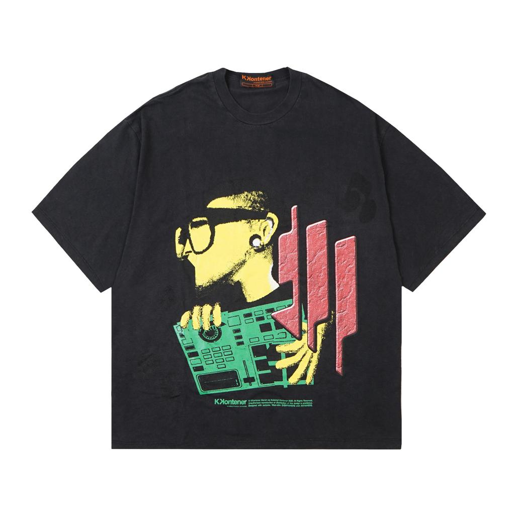 KONTIER "SKRILLEX" CALL911NOW OVERSIZE TSHIRT สีดํา BLEACH