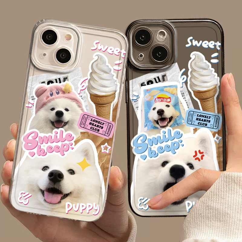 เคสโทรศัพท์ Apple เหมาะสําหรับ iPhone16 สุนัขใส Apple 15promax คู่เคสโทรศัพท์ Samoyed หญิง 1613 1J7U