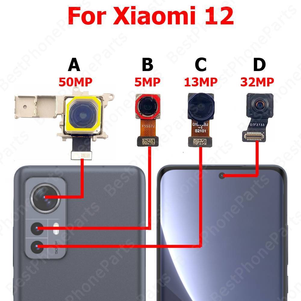 กล้องสําหรับ Xiaomi 12 Mi 12 ด้านหลังด้านหลังด้านหน้า Facing Frontal Selfie กลับโมดูลกล้องโทรศัพท์มือถืออะไหล่ทดแทน