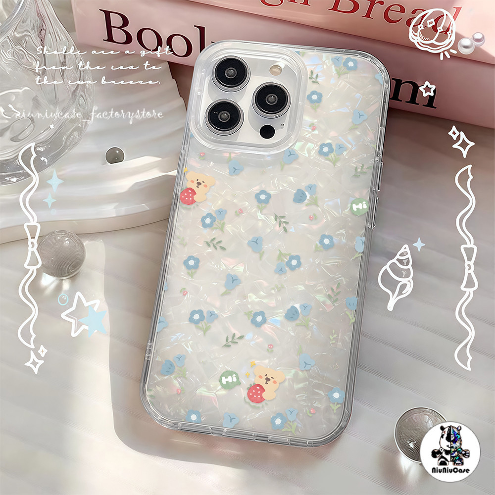 สำหรับ เคสไอโฟน17 เคส หมีน้อยดอกไม้ ลายเปลือกหอย For IPhone 13 16 14 12 11 15 17 Pro Max XR XS X 7 8 16Plus เคสไอโฟนสวยๆ