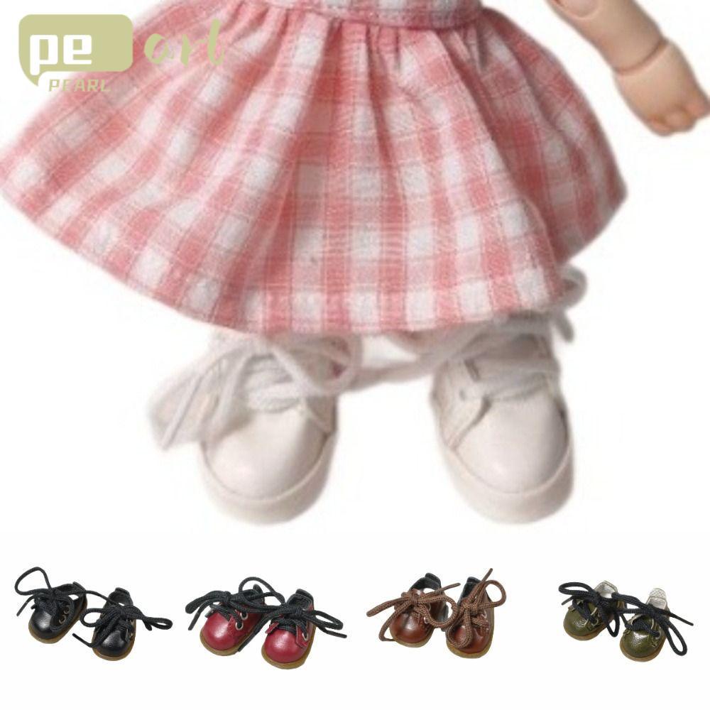 PEARLTH รองเท้าตุ๊กตาBJD,รองเท้าหนังตุ๊กตา,ตุ๊กตาผ้าเล็กๆLace Up 3.8*2.2*2.4 ซม.รองเท้าBJD Play Hous