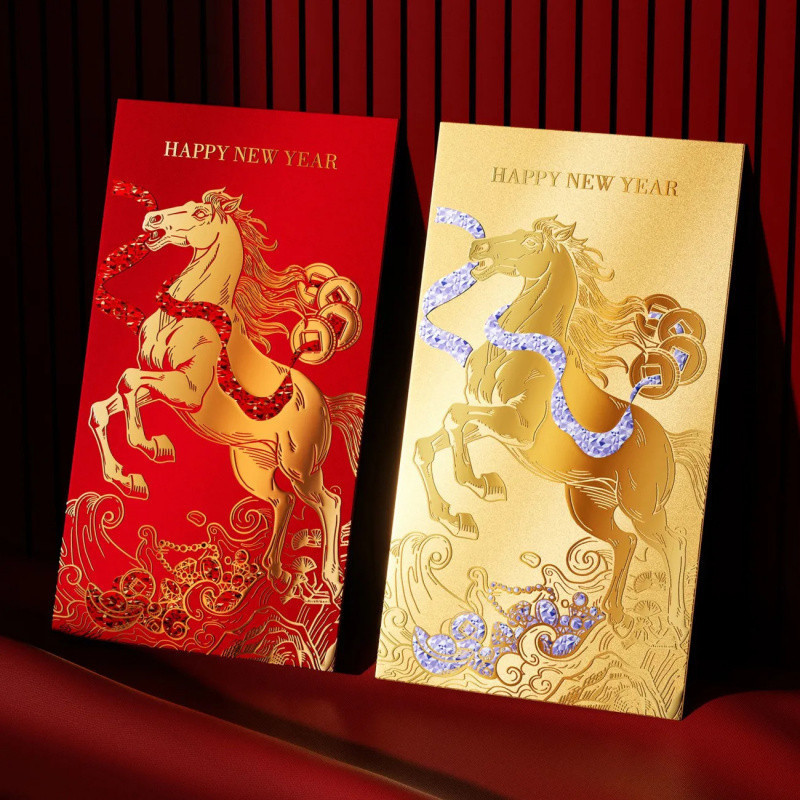 2026 ซองจดหมายสีแดงพรีเมี่ยมปีใหม่ปีม้าสร้างสรรค์เทศกาลฤดูใบไม้ผลิถุงซองจดหมายสีแดง