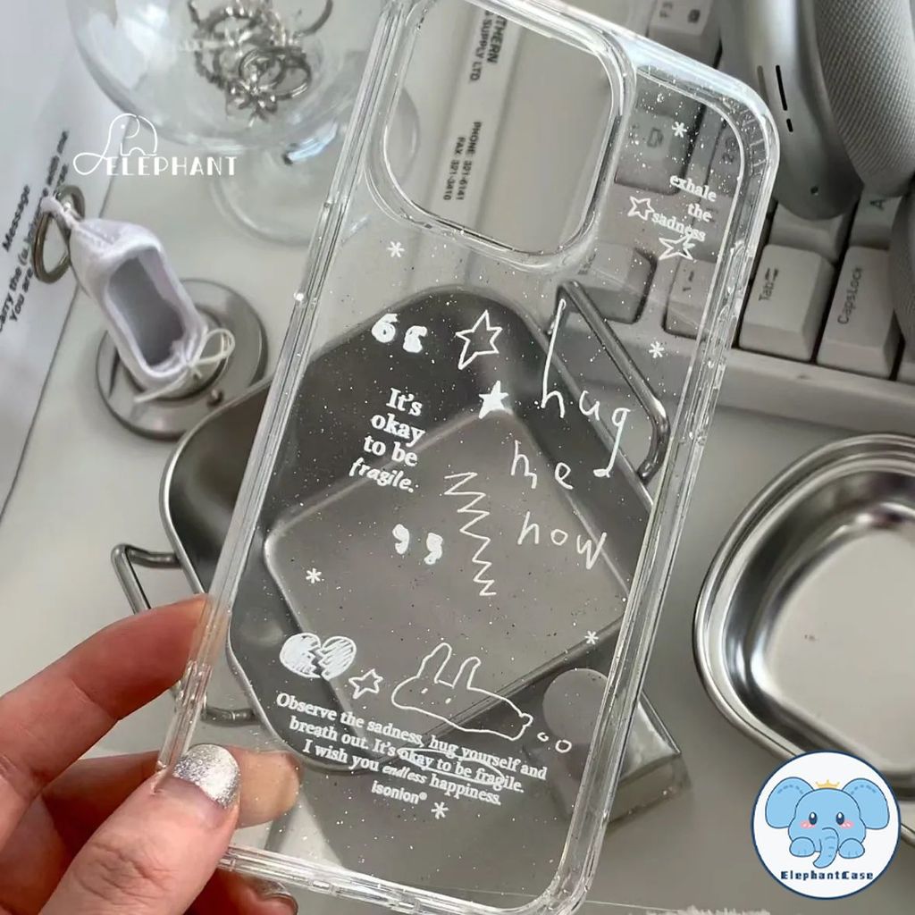 สำหรับ IPhone 17 15 16 11 13 14 12 Pro Max Air 7 8 15 16 Plus XR X การ์ตูนดาวหัวใจรักลูกแมวกลิตเตอร์แป้งตลับใส
