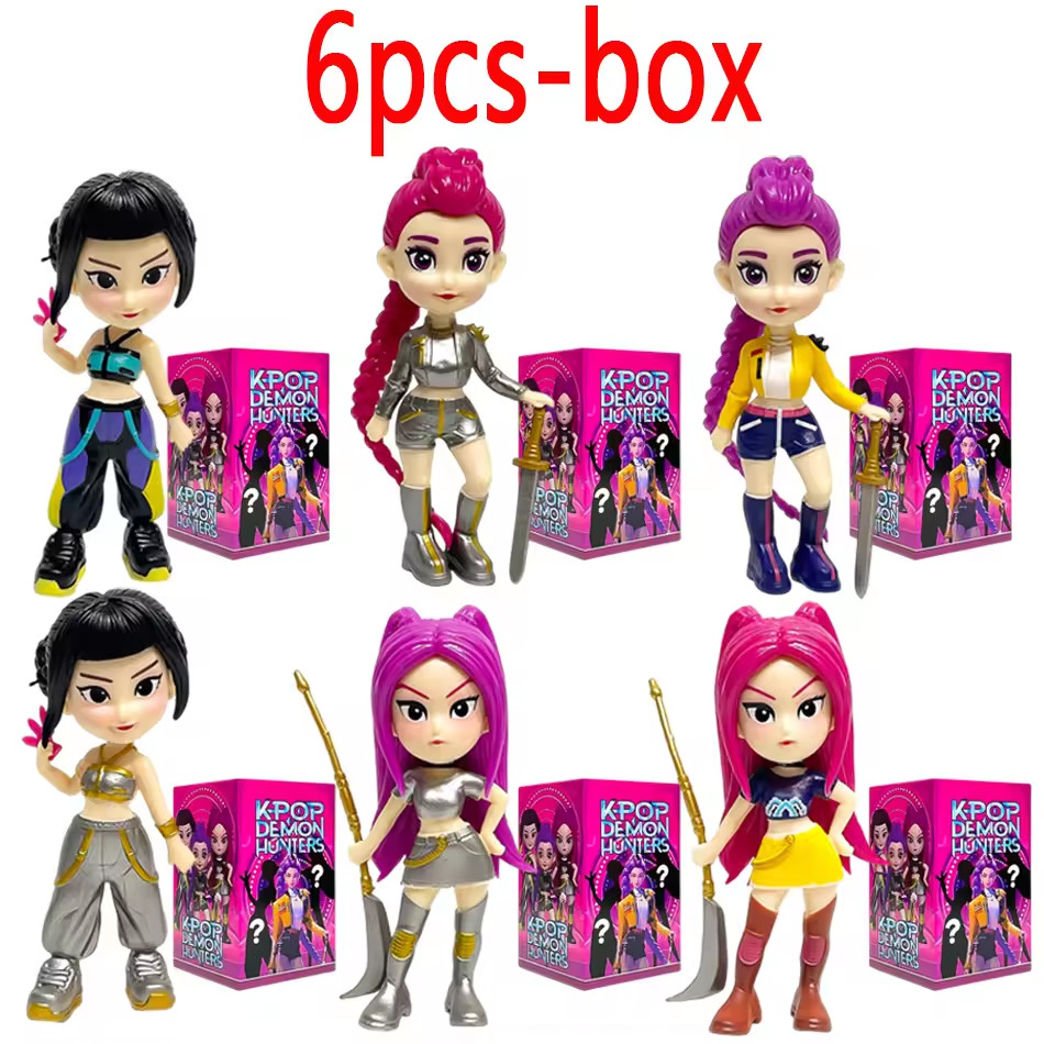 กล่องตาบอดอะนิเมะ KPop Demon Hunters Action Figure Zoey Mira Rumi HUNTR/X 6 ชิ้นคอลเลกชันรุ่น