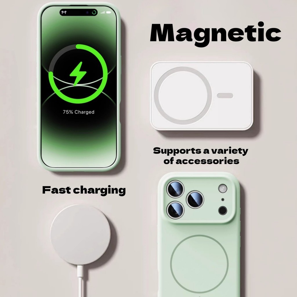 ใหม่ Minimalist Solid Matte Anti-Fingerprint ซิลิโคนเคสโทรศัพท์แม่เหล็ก Air-Cushion สําหรับ iPhone 17 16 15 14 13 12 Pro Max | Sage Green Luxury เคสกันกระแทก - รูปที่ 7