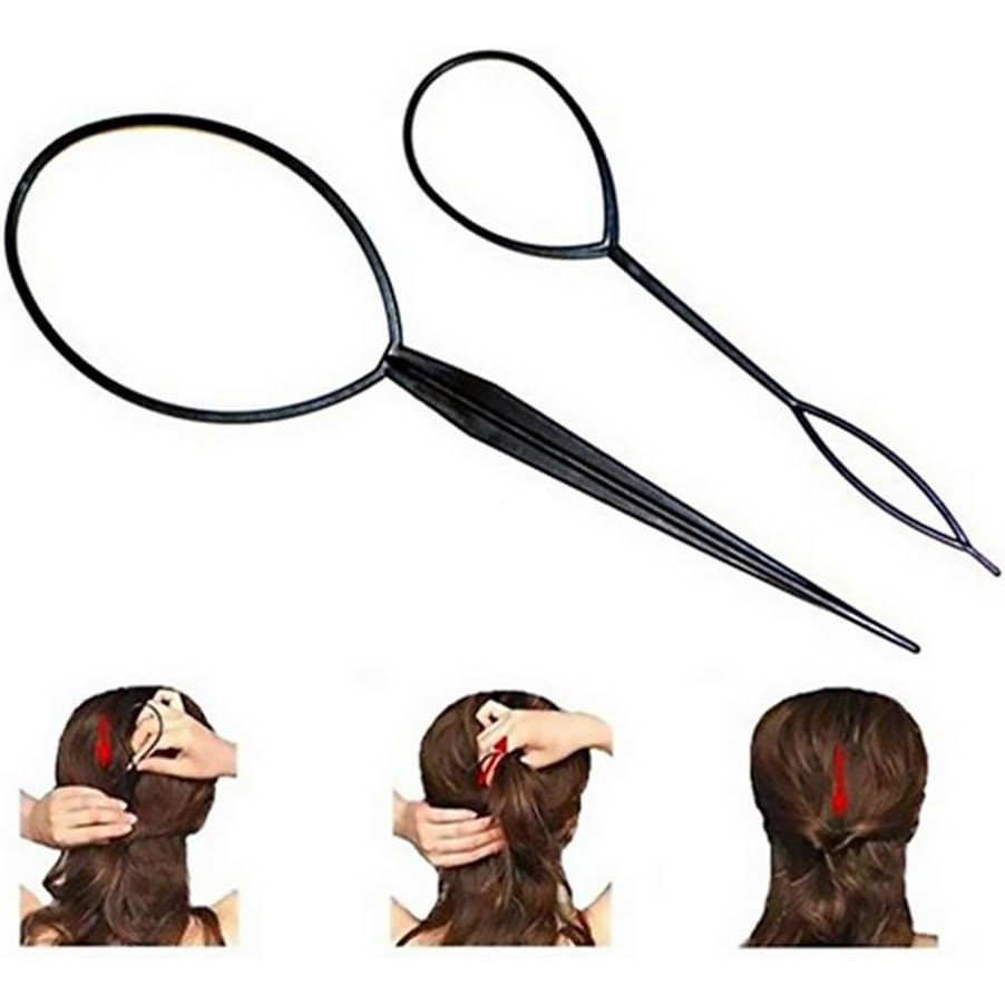 2 ชิ้นสีดําผมจัดแต่งทรงผมอุปกรณ์เสริมผมผมดึง Pins แบน Braids หางม้า Braids ถักเครื่องมือเครื่องเหมาะ