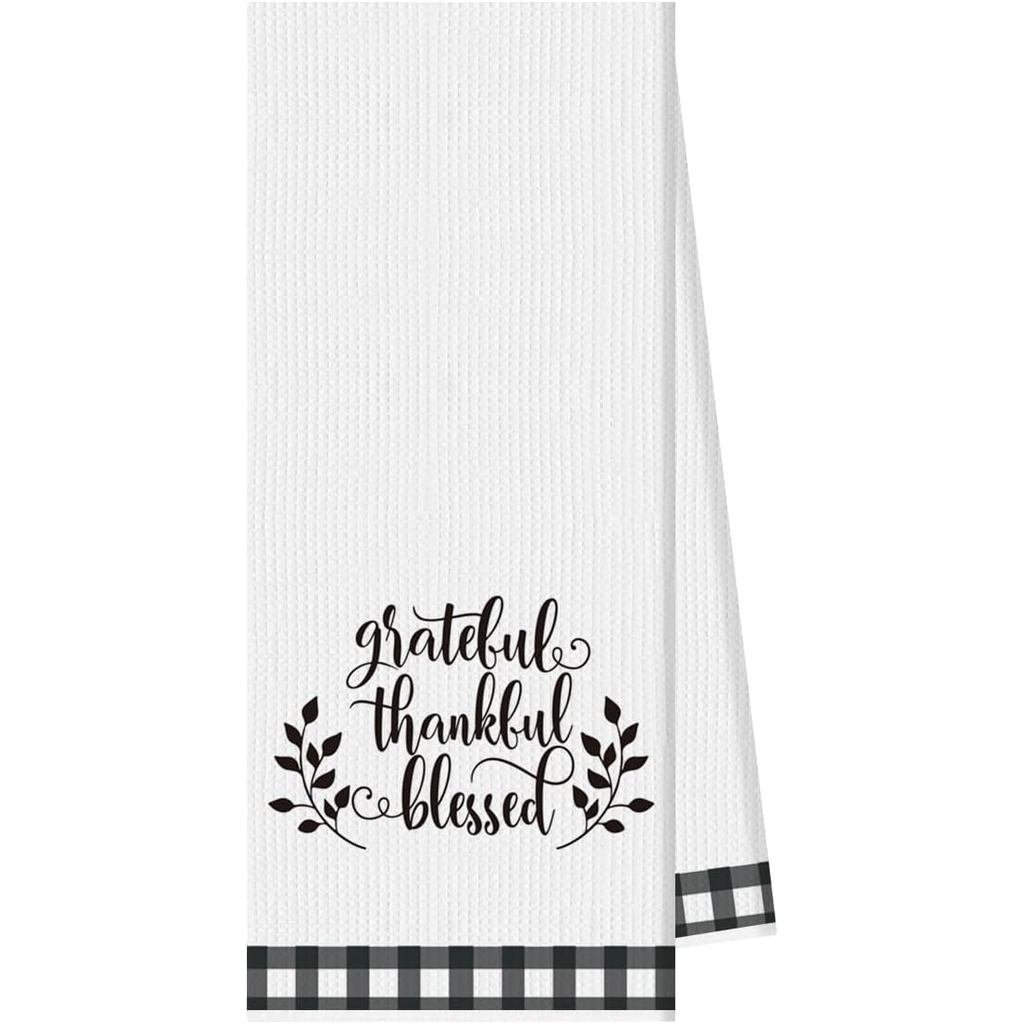 Inspirational Kitchen Towel - Grateful Thankful Blessed, Kitchen Towels and Dishcloths Sets, Absorbe