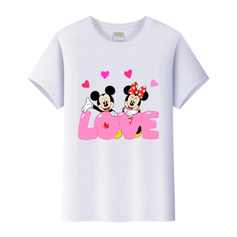 2026时尚 2026น่ารัก Disney Mickey Mouse Love พิมพ์เสื้อผ้าเด็กเสื้อยืด Family Tops Man แขนสั้น Tee Y2k