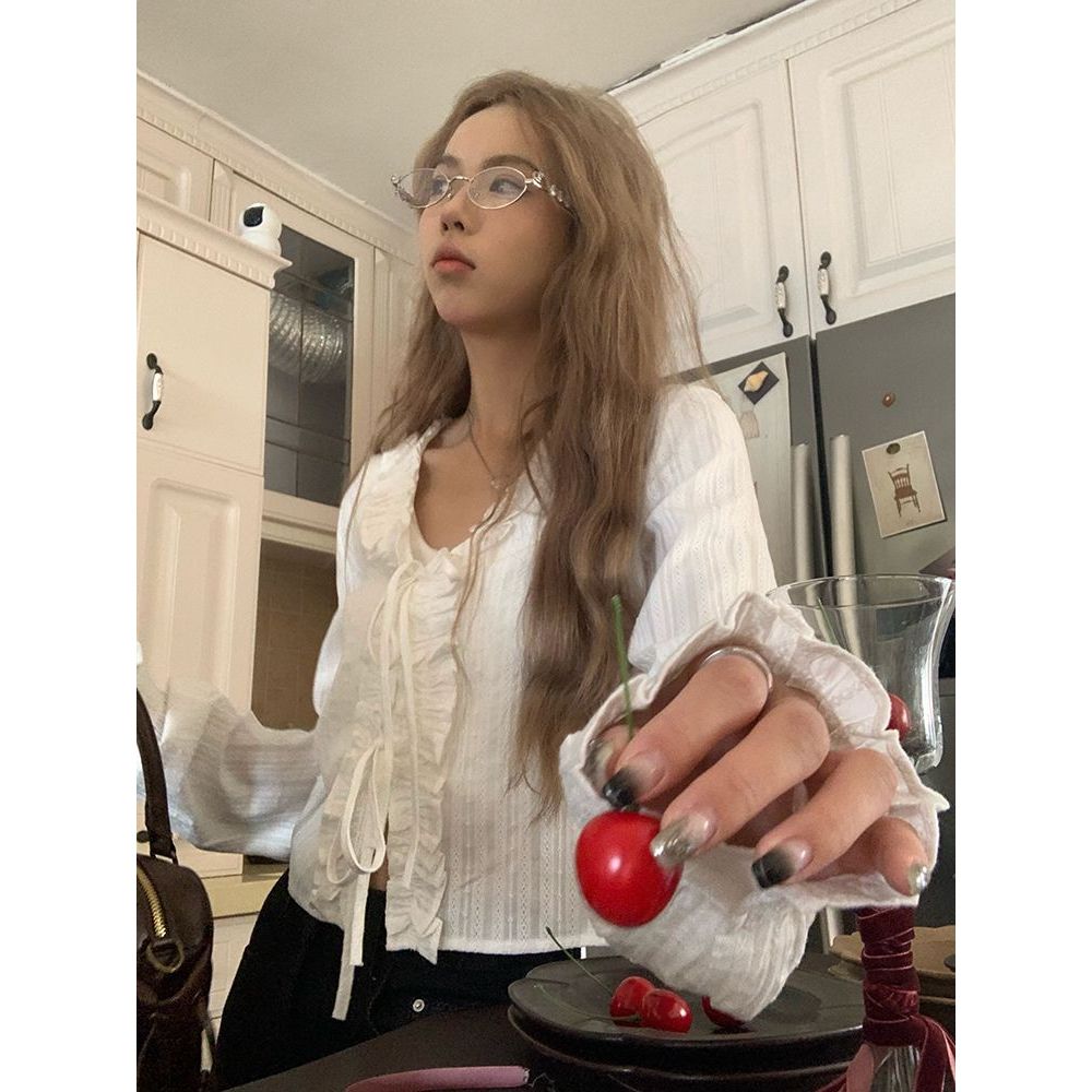 เสื้อแขนยาวสไตล์ฝรั่งเศสสำหรับผู้หญิง หวาน คอวี สบายๆ ในฤดูใบไม้ร่วงและฤดูหนาว - รูปที่ 2