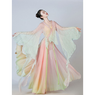 ชุดเต้นรำสไตล์โบราณคลาสสิก ลายผีเสื้อโทนสีสง่างาม ทำจากผ้ากอ…