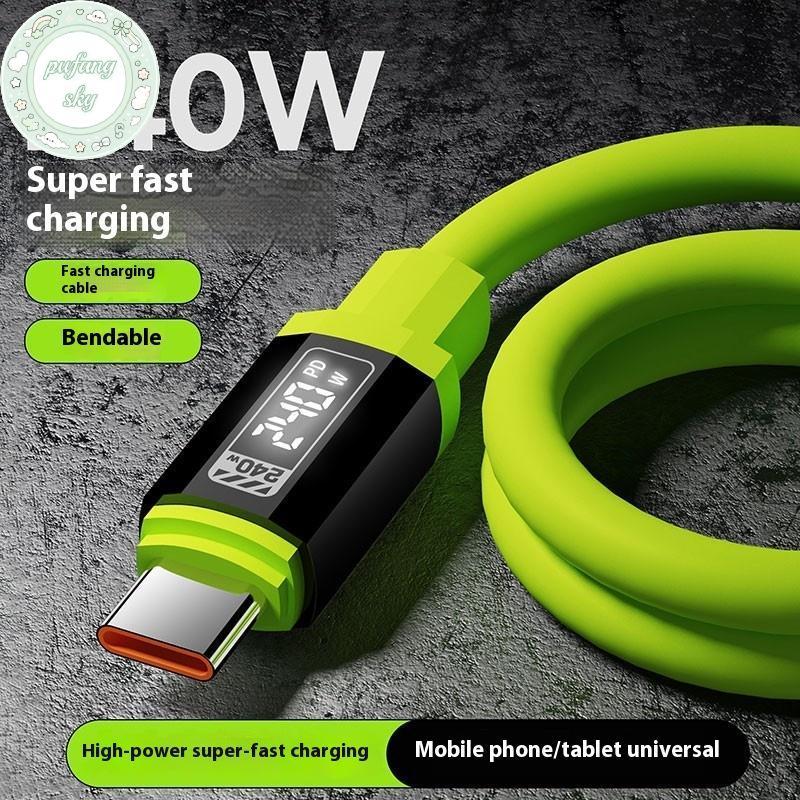 PUSKY 240W 1.5m สาย USB Type-C ถึง Type-C พร้อมจอแสดงผลพลังงานแบบเรียลไทม์สําหรับสายโทรศัพท์มือถือ TH