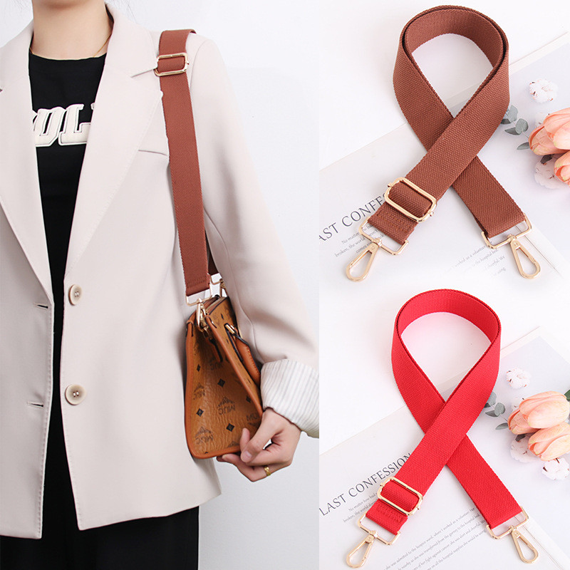สายกระเป๋าสะพาย ขนาด 3.8 เซนติเมตร ปรับความยาวได้ ไม่มีหนัง ทำจากผ้าฝ้าย สีทึบ