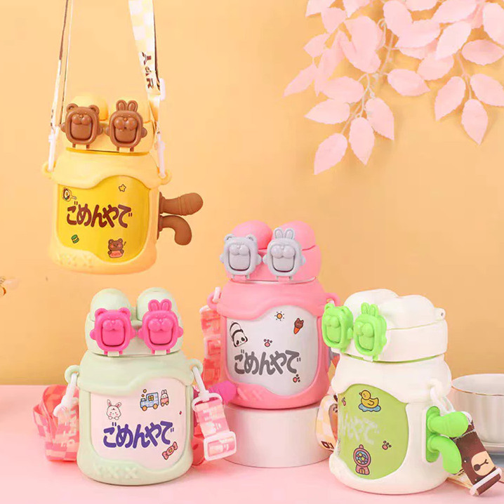 TERMOS Gudangjam888 แก้วน้ําสแตนเลส กระติกน้ําร้อน 2 วิธีดื่ม I กระเป๋าถือพร้อมสายผ้า + หมุน + ล็อค 