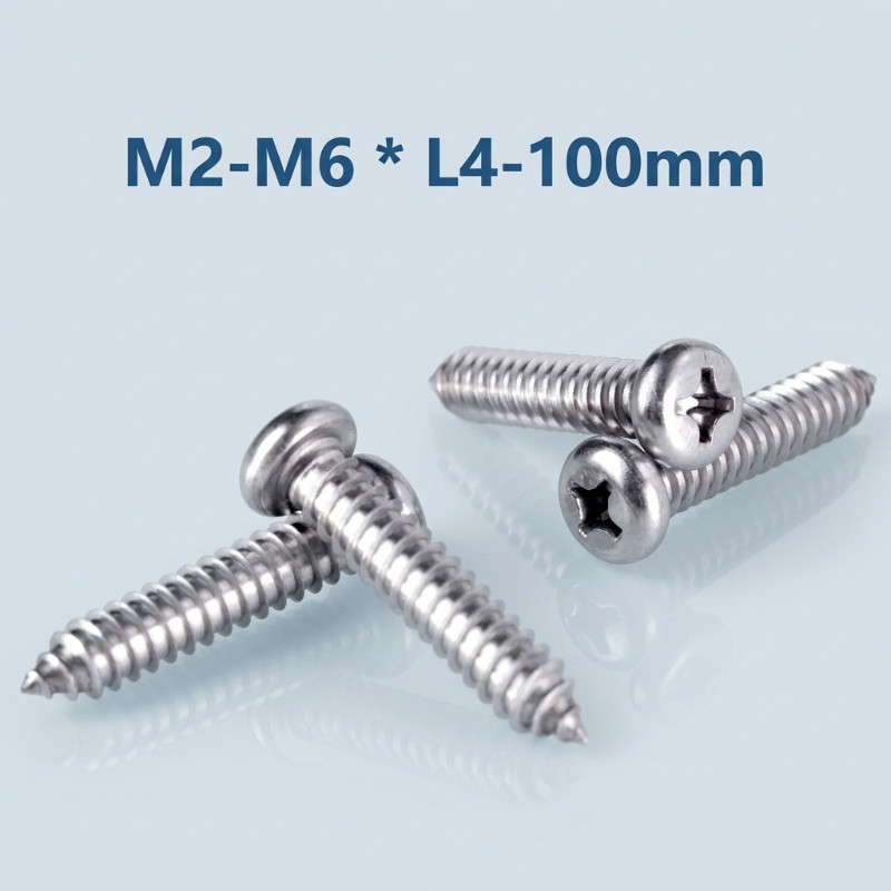 M2-M6 * L4-100 มม สกรู เกลียวปล่อย สแตนเลส 316 หัวกลม หัวแพน แฉก P+ ปลายแหลม น็อต Pan Head Phillip Tapping Screw SUS316 YEDA