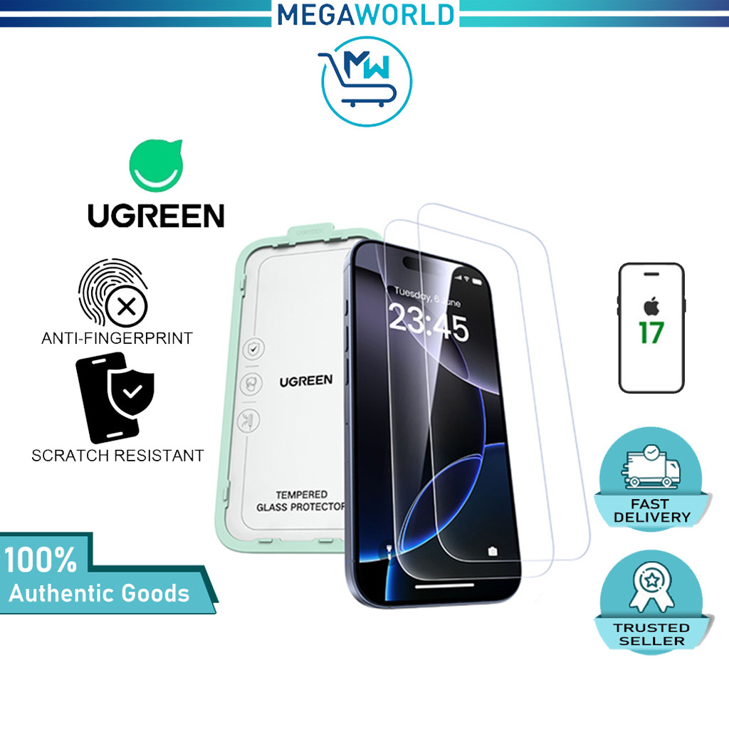 UGREEN กระจกเทมเปอร์ปกป้องหน้าจอ iPhone 17 Series 2PC HD Clear Anti-Fingerprint Curved Edge iPhone 1