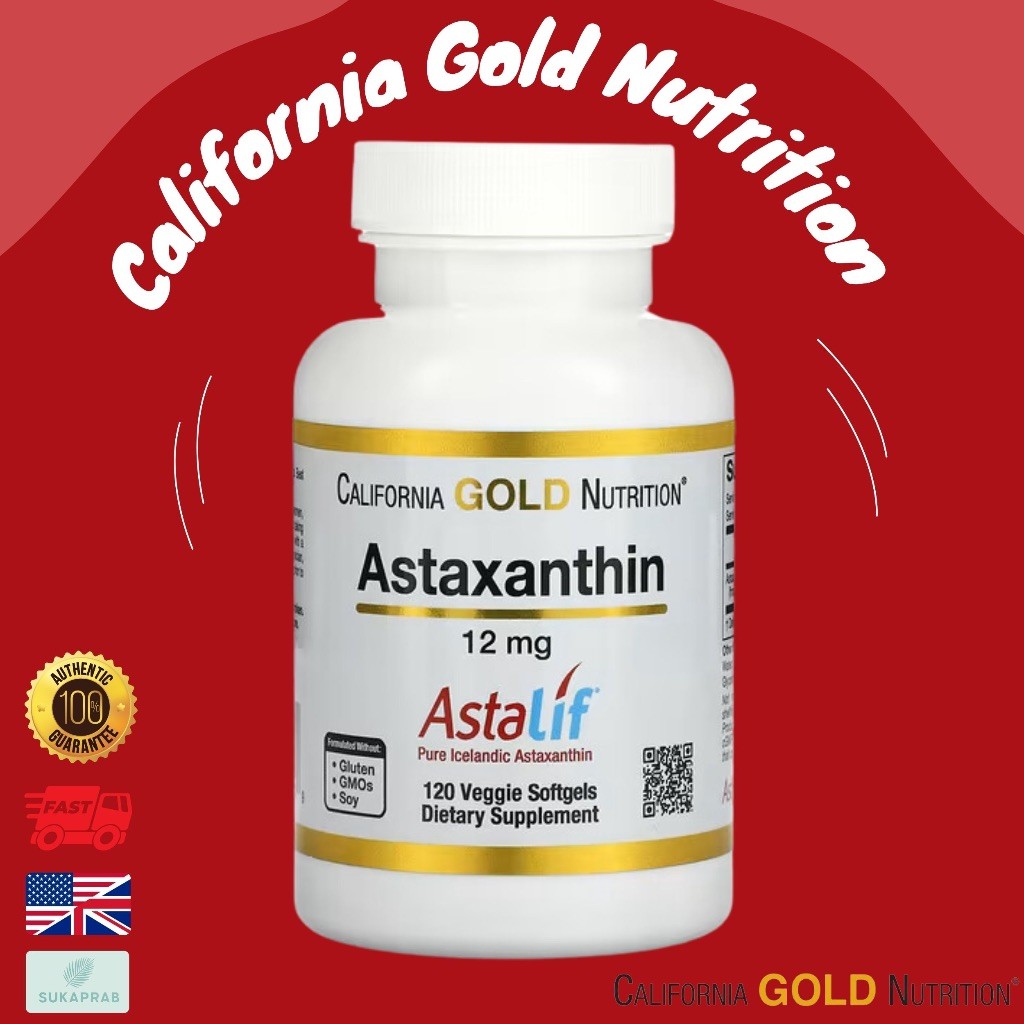 พร้อมส่ง California Gold Nutrition Astaxanthin AstaLif Pure Icelandic 12 mg  Veggie Softgels