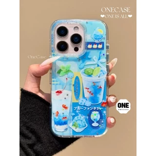 เคสโทรศัพท์วันสงกรานต์ น้ำอัดลมสีฟ้า ชายหาดฤดูร้อน ปลาคาร์ปการ์ตูน เหมาะกับ iPhone 16 14 15 Pro Max 13 11 12 Pro 7 Plus