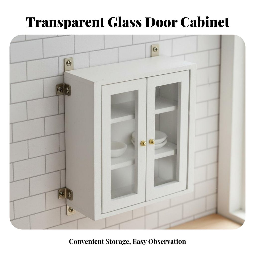 การออกแบบที่สมจริง 1:12 Scale ตู้แขวนเปิดประตูได้ 1:12 Scale Wall Cabinet ดีไซน์ทันสมัยสําหรับตกแต่ง
