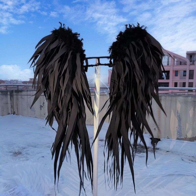 Influencer Wings Photo Props Performance cos Angel Wings View Area Feather Black Angel