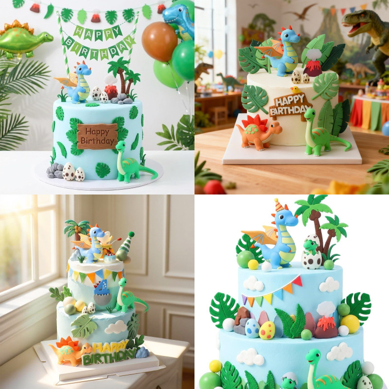 3D Soft Clay Dinosaur Cake Topper - รูป Dino น่ารักสําหรับไดโนเสาร์ธีมวันเกิดงานปาร์ตี้