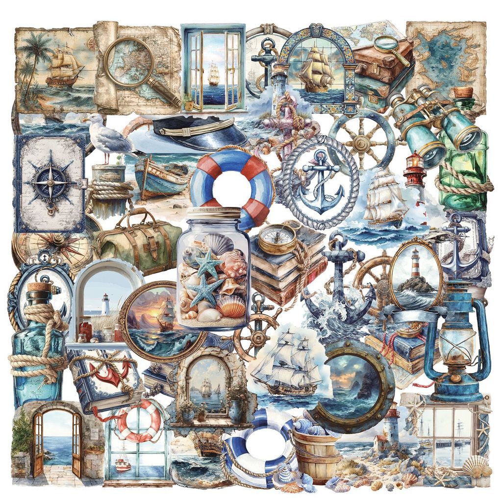 50 ชิ้น Retro Style Sea Voyage PET พลาสติกสติกเกอร์ Transpanrent