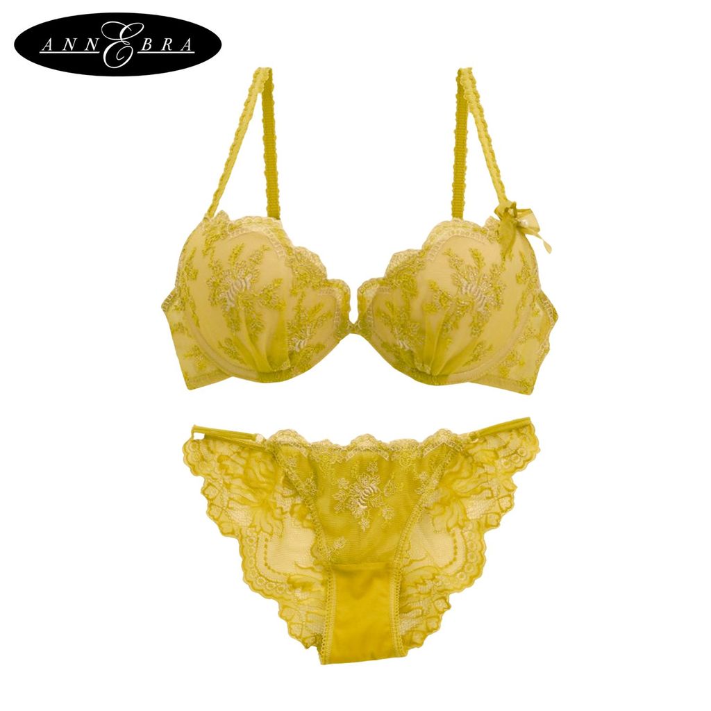 Annebra เซตบรา+กกน. บราเสริมทรง ตะขอหลัง คอวี มีโครง เสริมฟองน้ำ Push up Mold bra V Neck รุ่น AB1-571/AU3-850