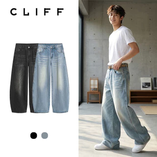 CLIFF กางเกงยีนส์ขากว้างสุดๆ ดีไซน์วินเทจสไตล์เกาหลี ทรงโอเวอร์ไซส์ แฟชั่นสตรีทสำหรับชายหญิง เหมาะฤดูร้อน