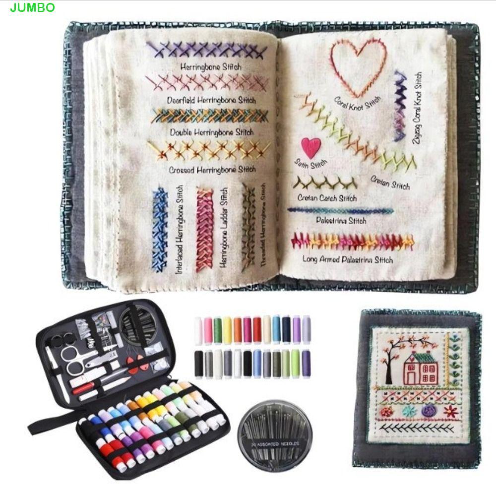 JUMBO 86 ชิ้น/เซ็ต All-in-One DIY Stitch Book, Handmade เย็บปักถักร้อย 106 รูปแบบเย็บปักถักร้อย Stitch Book Kit, ตัวอย่างหน้าด้วยเครื่องมือผ้าลินิน Felting มือเย็บปักถักร้อยหนังสือสําหรับผู้ใหญ่