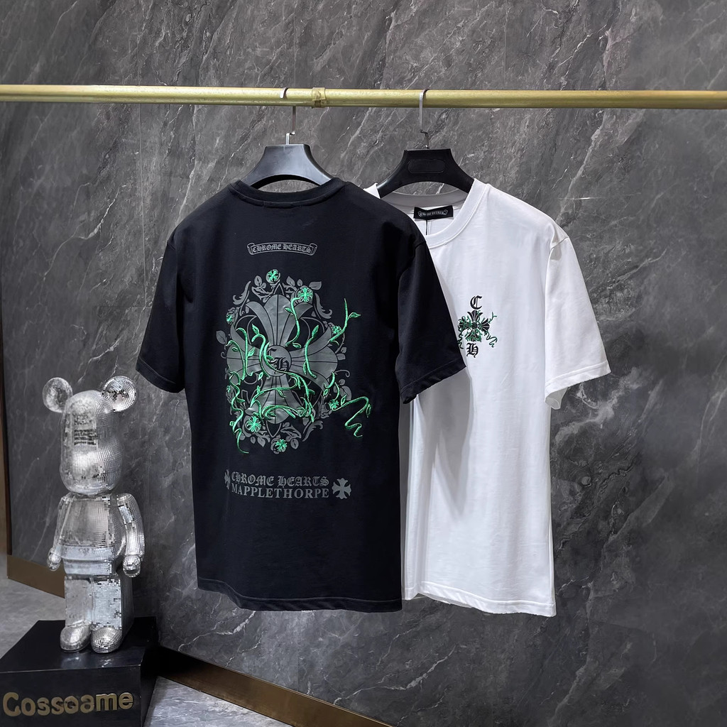 4WQJ Chrome Hearts Summer Graffiti Sanskrit distressed embroidery short sleeve shirt T T-shirt Coupl