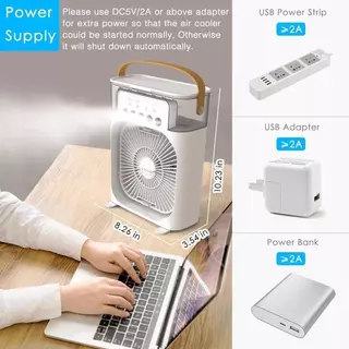 ลดอุณหภูมิได้ 15°C พัดลมไอเย็น 5 in 1 ความจุ 600ml ชาร์จ USB มีไฟ LED 7 สี ใส่น้ำแข็งได้ พกพาสะดวก