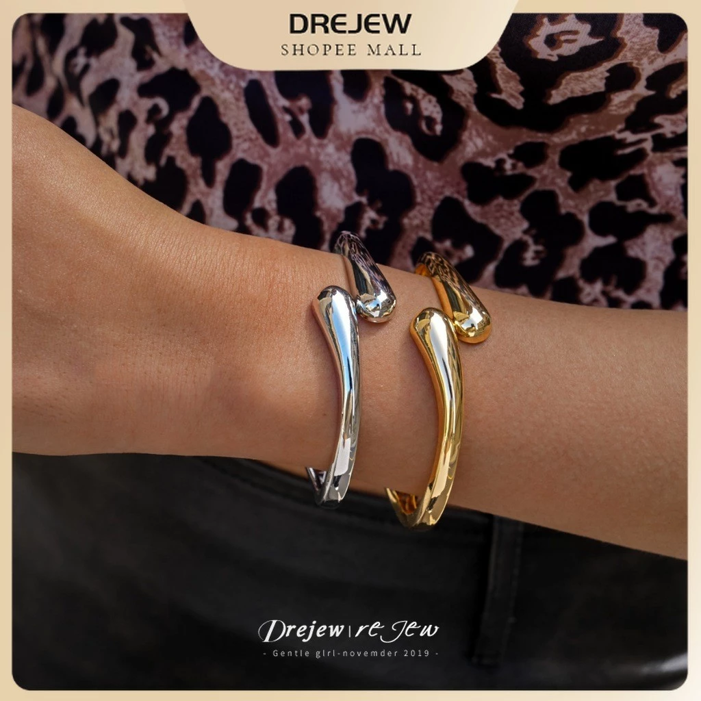 DREJEW สร้อยข้อมือผู้หญิง โลหะผสมทองเงินโทน รูปโค้ง ขัดเงา สไตล์มินิมอล เครื่องประดับ