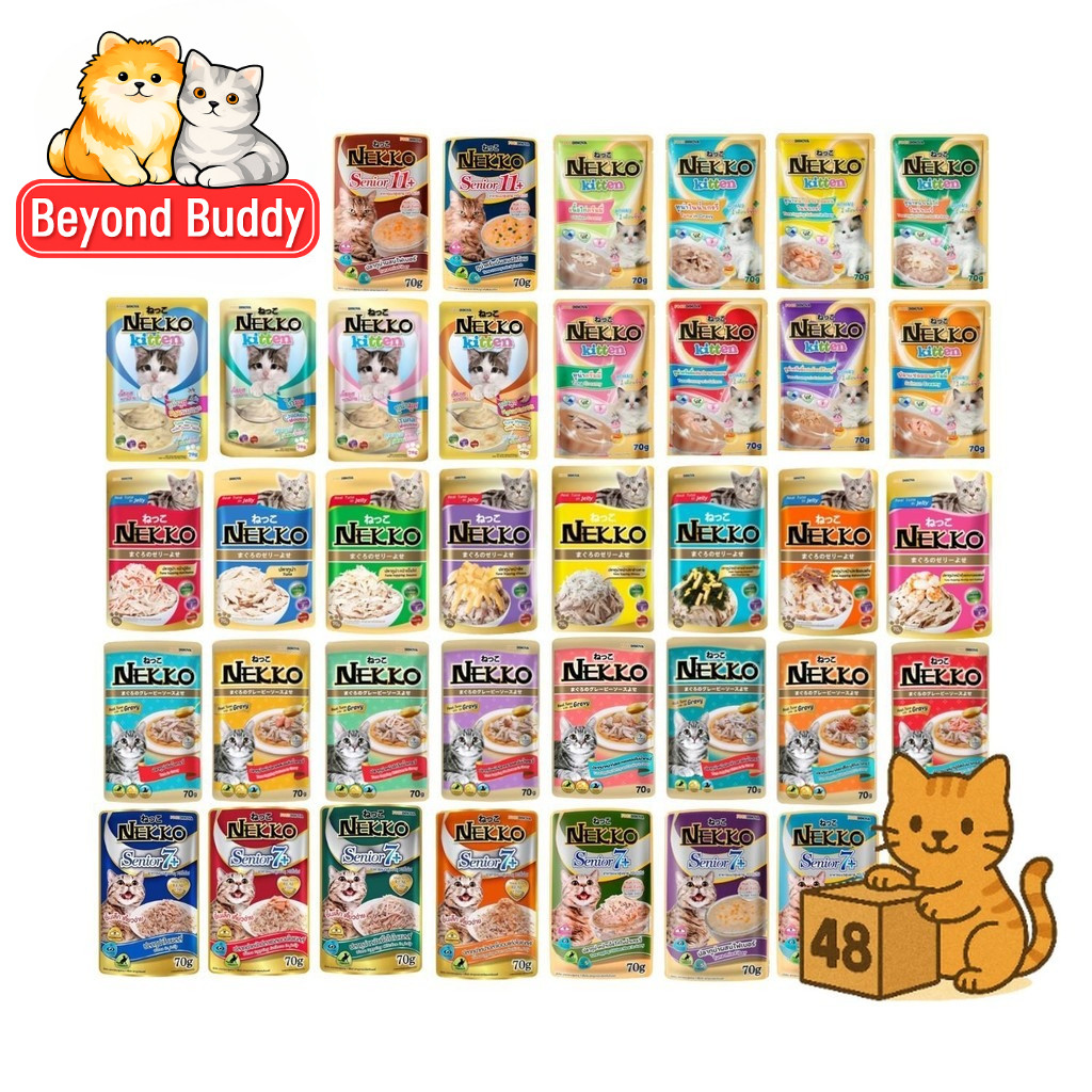 ( ยกลัง 48 ซอง ) Nekko อาหารแมว เปียกแมว เนื้อทูน่าแท้ โดยไม่มีส่วนผสมของเนื้อเทียมและไม่มีสารกันบูด
