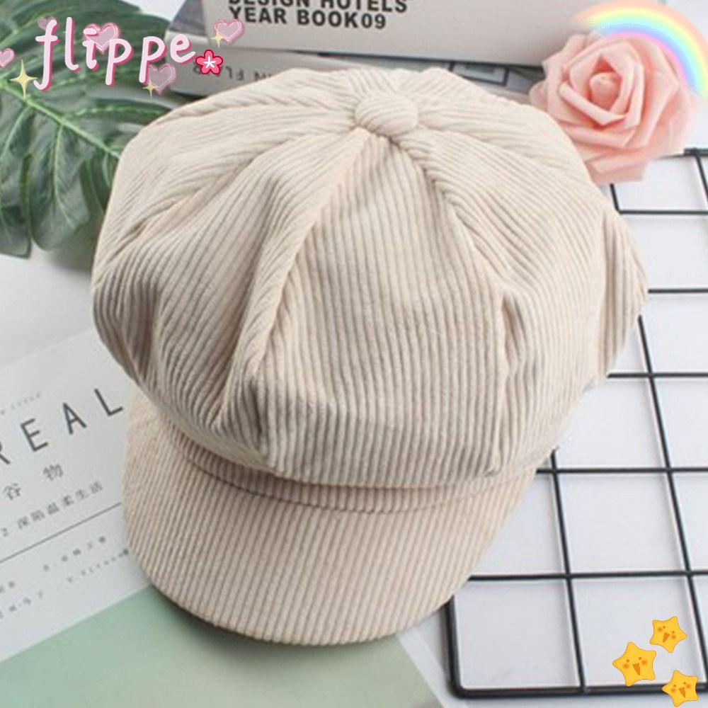 หมวกเบเรต์CORDUROY สไตล์วินเทจ สำหรับผู้หญิง อุ่นและป้องกันลม