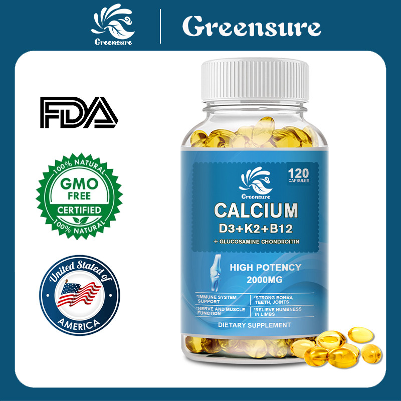 แคลเซียม D3+K2+B12 แคปซูลสําหรับกระดูก, หัวใจ, การดูดซึมแคลเซียม, สุขภาพระบบภูมิคุ้มกันจากหลอดเลือดหัวใจ