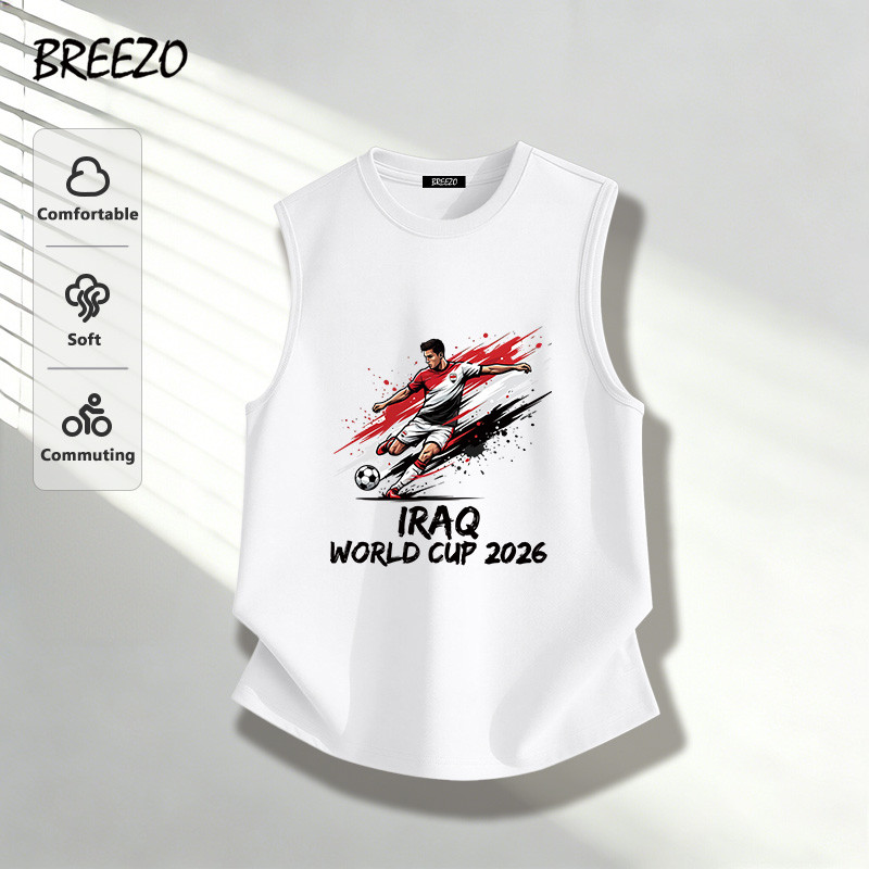 เสื้อกล้ามผู้ชาย ผ้าฟอก คอกลม สวมใส่สบาย IRAQ World Cup 2026 ดีไซน์เก๋ ลายกราฟฟิก ฤดูร้อน สไตล์ฮิปฮอป (พร้อมส่ง)