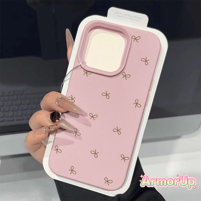 เคสไอโฟน โบว์สีน้ำตาล หนังนุ่มพื้นผิว TPU สำหรับ iPhone 11 12 13 14 15 16 ProMax X XR XS Max 7 8Plus-AP