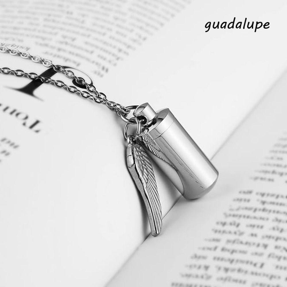 GUADALUPE1 สร้อยคอ Urn ศพ, Creative Vintage Mini Ashes Urn จี้, จี้กระบอก Ash Urn สแตนเลสเปิดขนนกอนุ