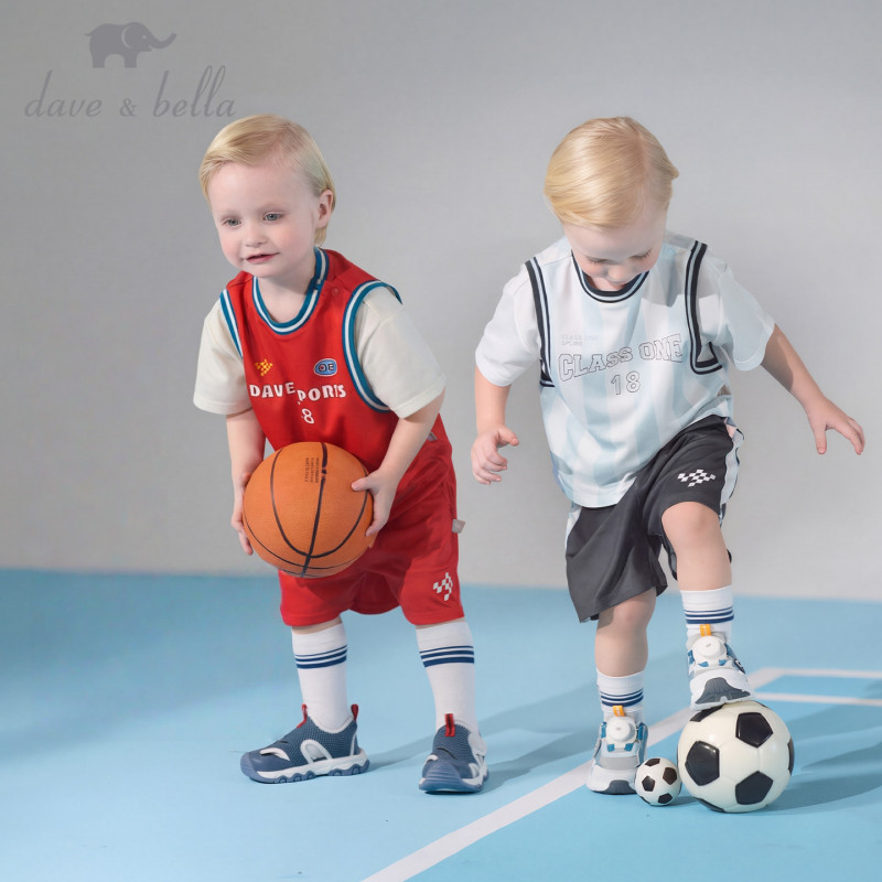 Dave Bella 9M-9Y ชุดเซ็ทกีฬา เด็กชาย ซับเหงื่อ แห้งไว ชุดบอล เสื้อยืด กางเกงาสั้น ฤดูร้อน DB2262406