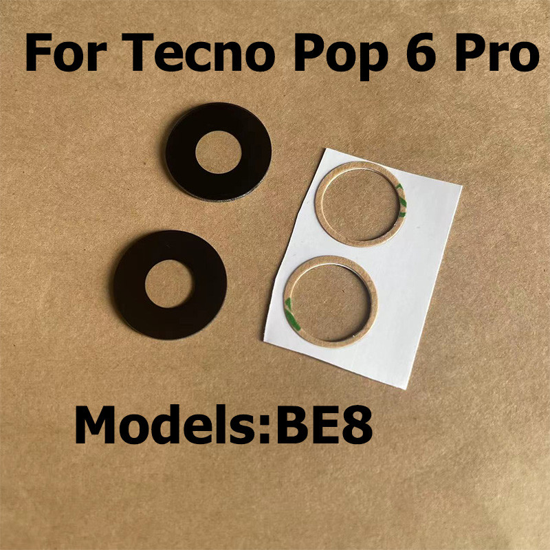 JDT กระจกกล้องด้านหลังสําหรับ Tecno Pop 6 Pro ฝาครอบเลนส์กล้องด้านหลังพร้อมสติกเกอร์กาวอะไหล่ BE8