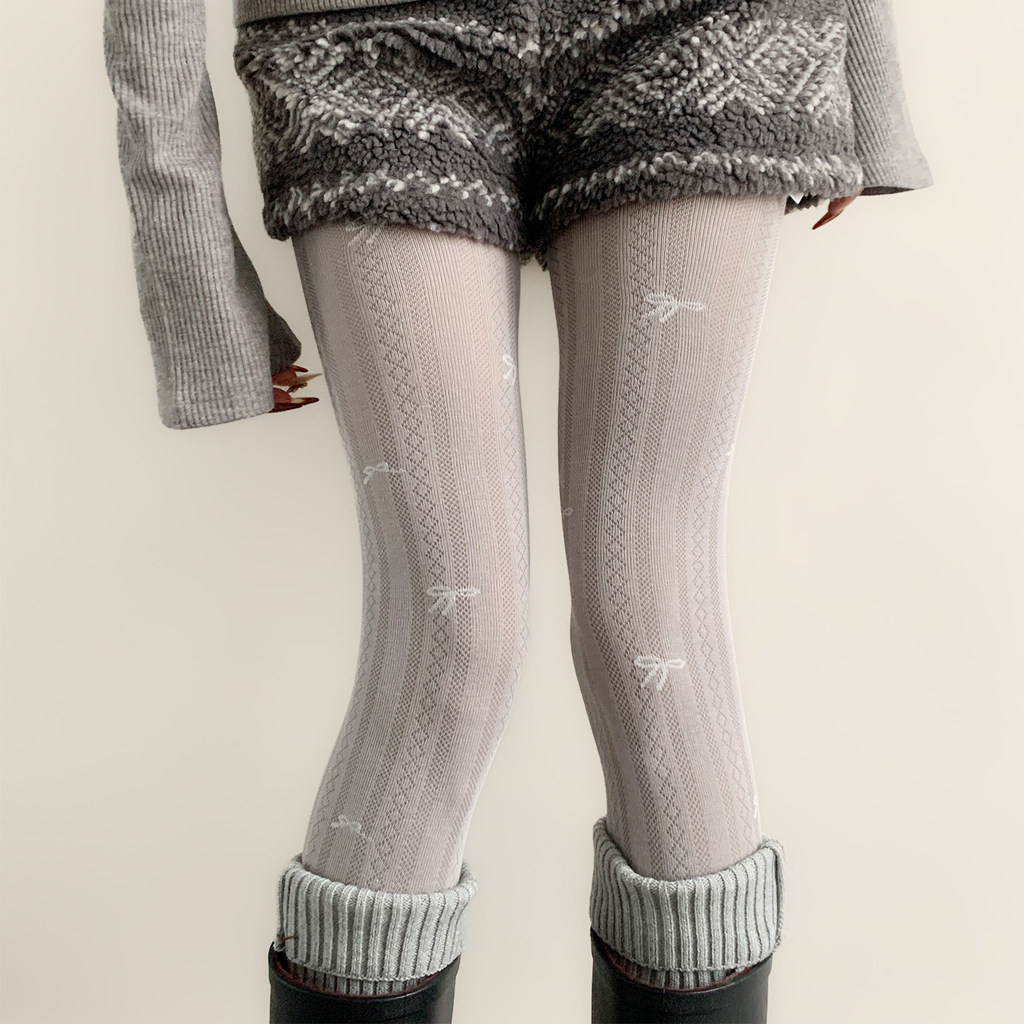 Y2K สไตล์ Jacquard ถักลาย Tights ยืดสูงสำหรับผู้หญิง