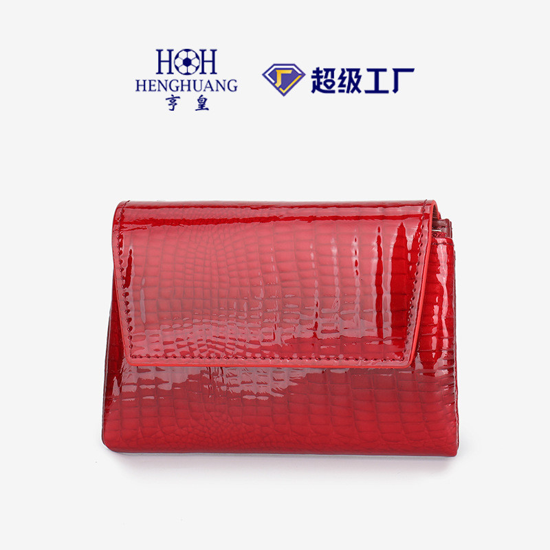 OZON กระเป๋าสตางค์หนังสั้นสุภาพสตรี High-End Lacquer Buckle กระเป๋าสตางค์กระเป๋าคลัทช์ขนาดเล็กขายส่ง