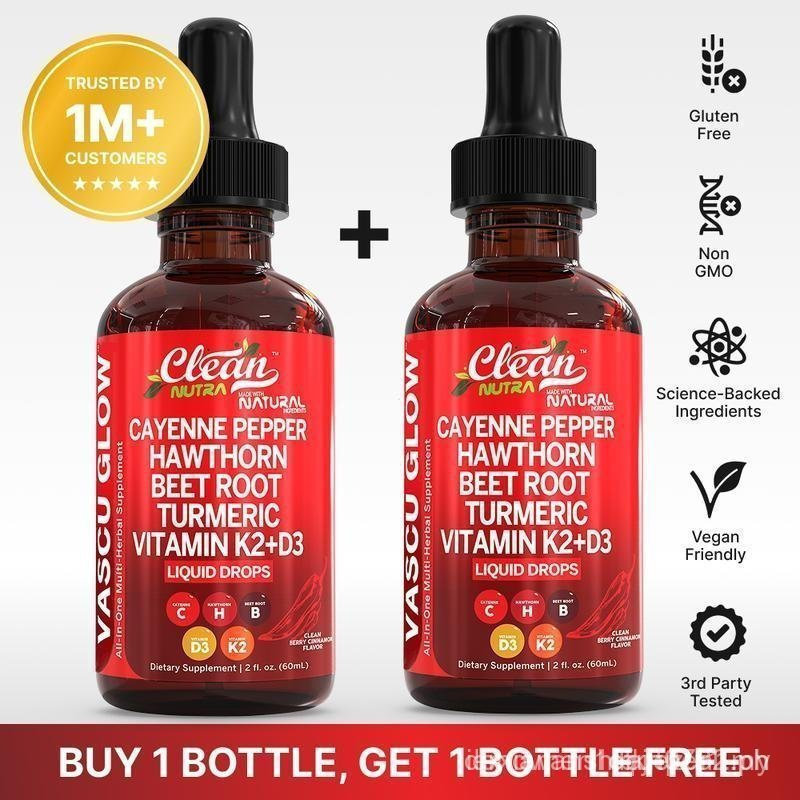 BOGO Cayenne Pepper Liquid Drops + Hawthorn Berry, Vitamin D3 K2 Organic Beet Root Powder, Ceylon Ci