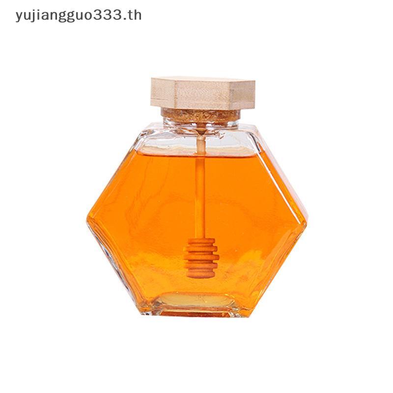 # yujiang # ขวดน้ําผึ้งแก้วหกเหลี่ยมพร้อมหม้อน้ําผึ้งไม้กวนก้านปิดผนึกขวดแยมใสห้องครัวที่เก็บของในบ้