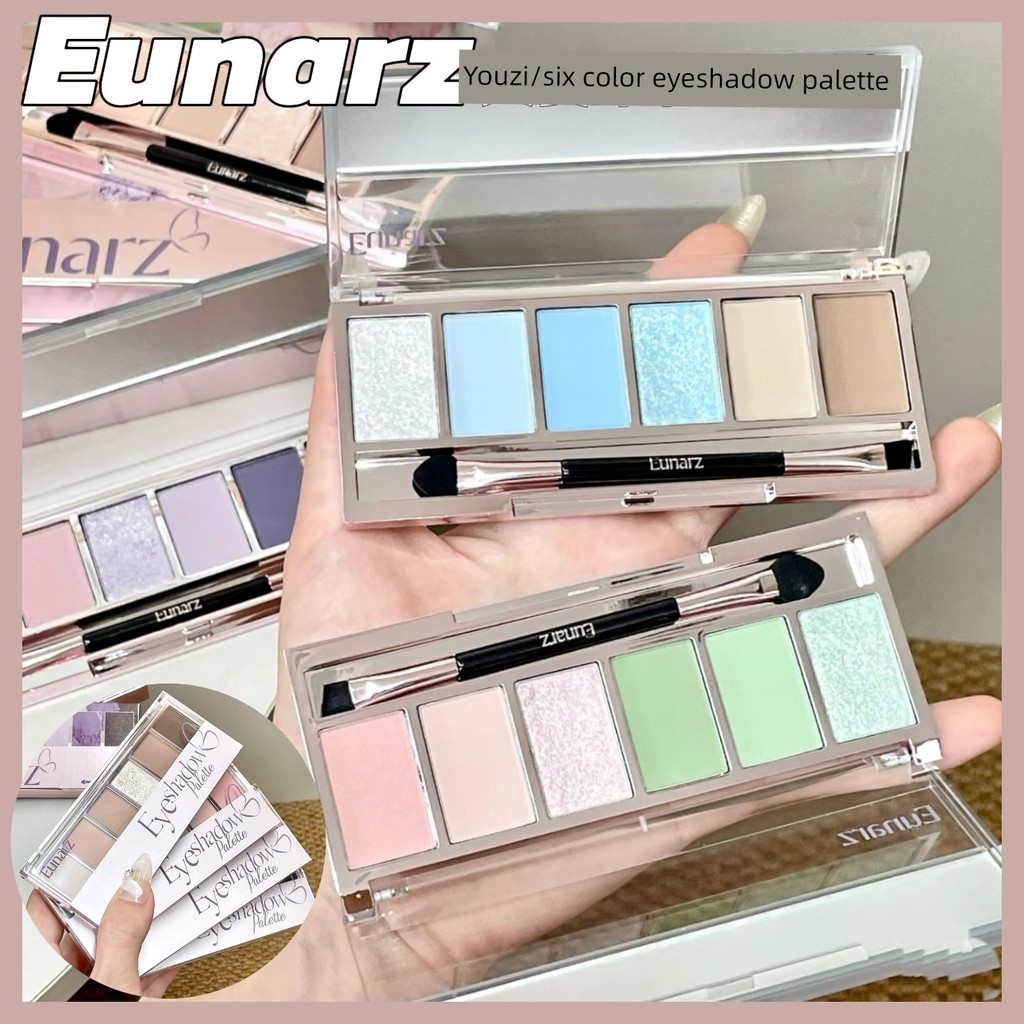 eyeshadow พาเลทตา Eunarz Eunarz อายแชโดว์พาเลทหกสีทุกวันแต่งหน้า Smoky แต่งหน้าสีฟ้าสีม่วง Earth สีส