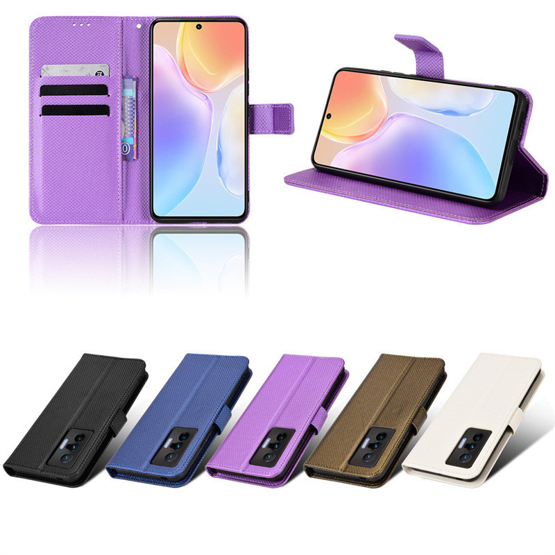 เหมาะสําหรับเคสโทรศัพท์ vivo X70 Flip x70 Pro + เคสหนังโทรศัพท์การ์ดลายเพชร X70Pro 5G Case