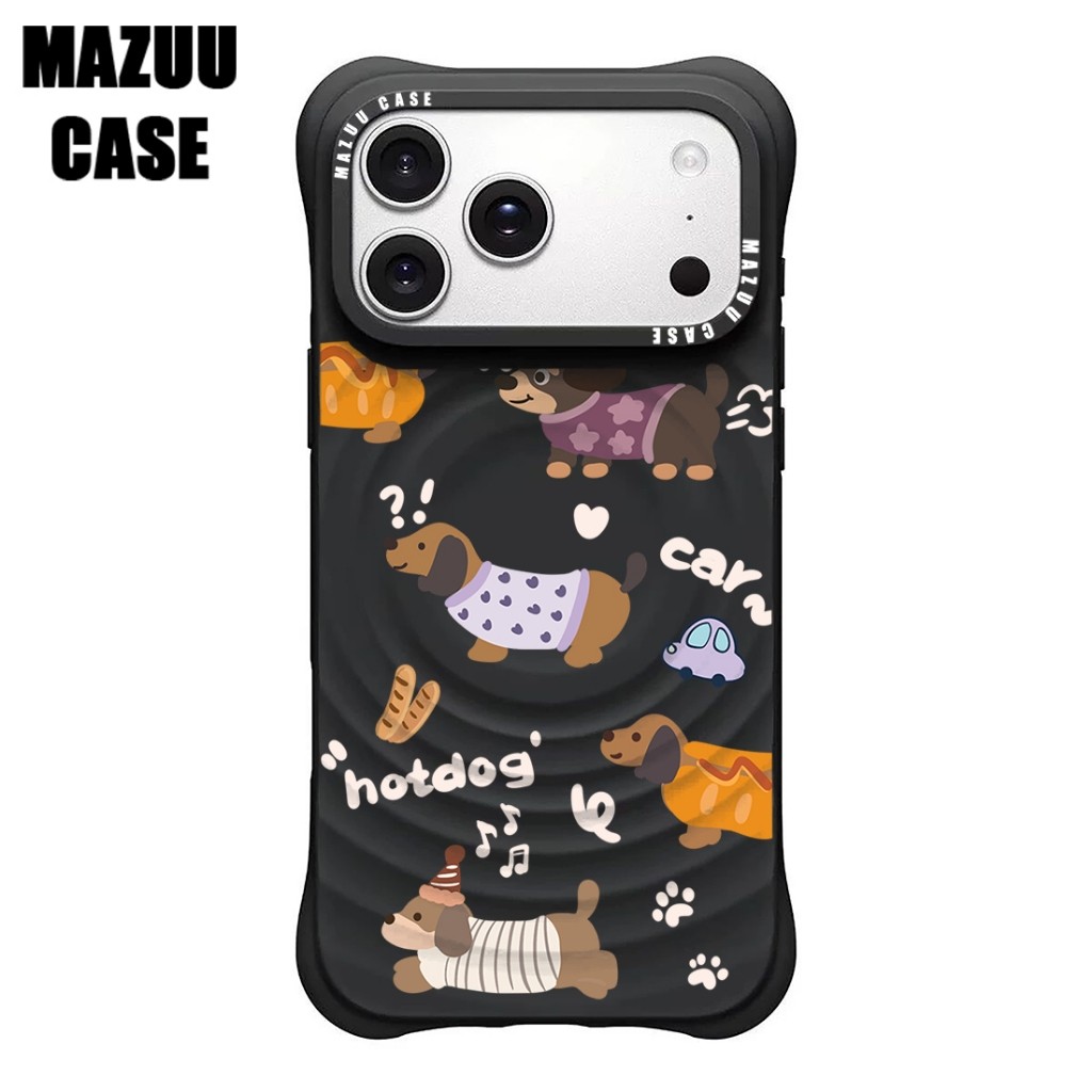 เคสไอโฟน แม่เหล็ก ลอนคลื่น มุมหนากันกระแทก ซิลิโคนดำ ลายสุนัขสายพันธุ์แดชฮันด์ สวยงาม iPhone 17 16 15 14 13 Pro Max