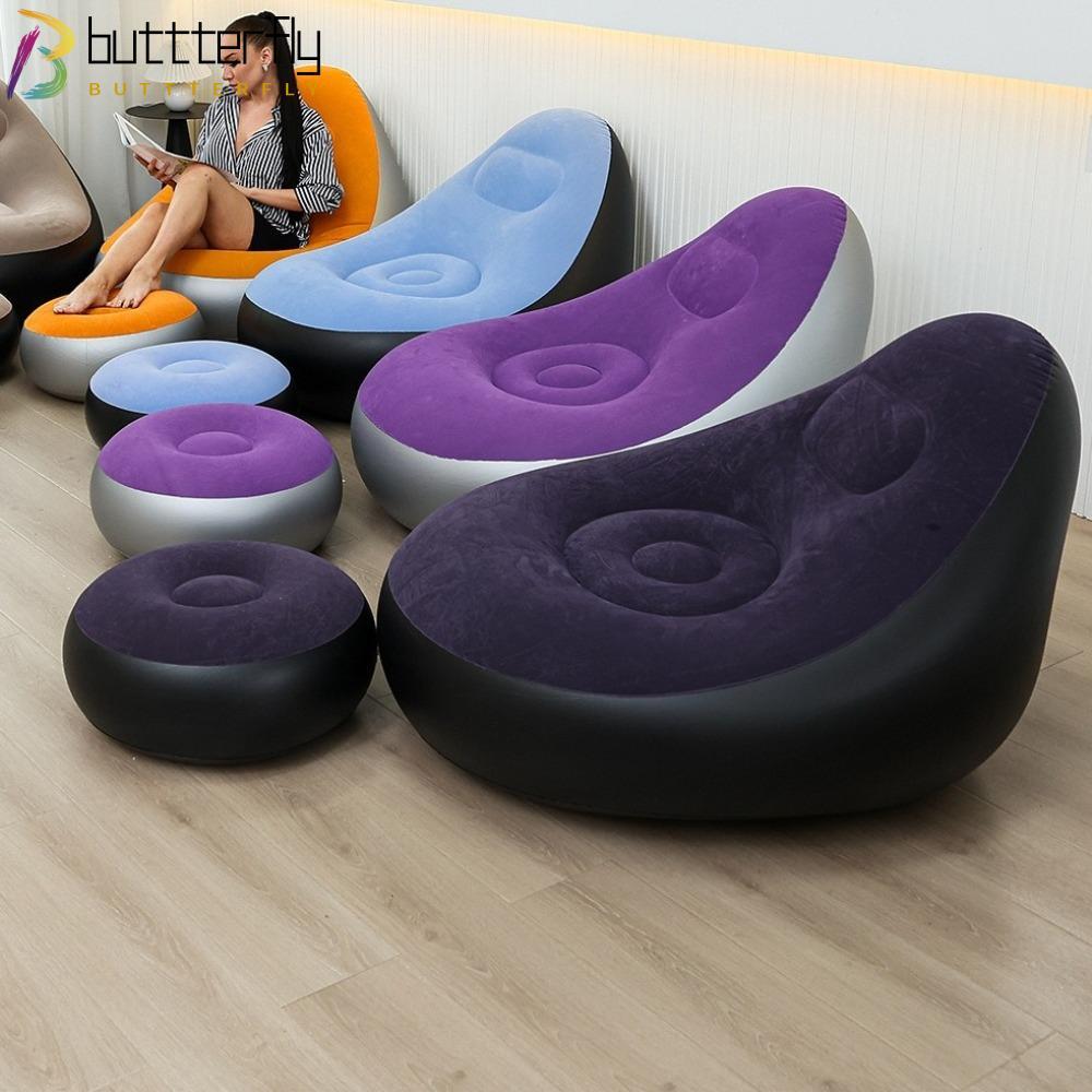 BUTTTERFLY เก้าอี้เป่าลมกับ Ottoman, Flocked Surface กันน้ํา Blow Up Air Chair, แฟชั่น 2in1 พับชุดโซ