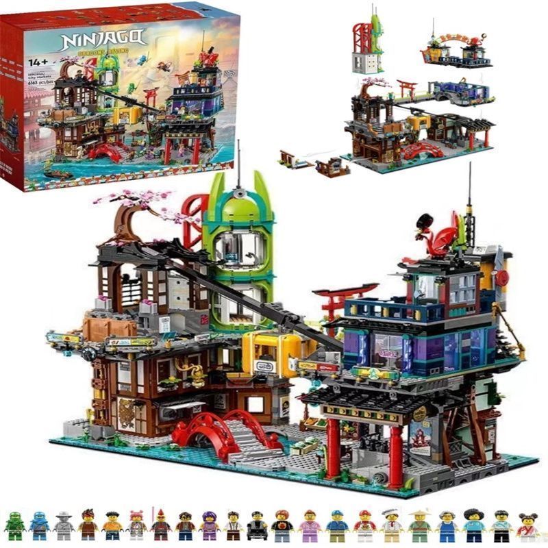 เข้ากันได้กับ Lego Phantom Ninja Series 71799 Ninja Market ขนาดใหญ่ 8 การศึกษาประกอบอาคารบล็อกของเล่